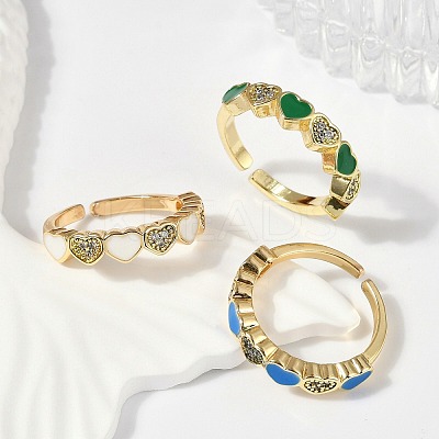 Brass Micro Pave Clear Cubic Zirconia Enamel Cuff Rings for Women RJEW-L113-033G-1
