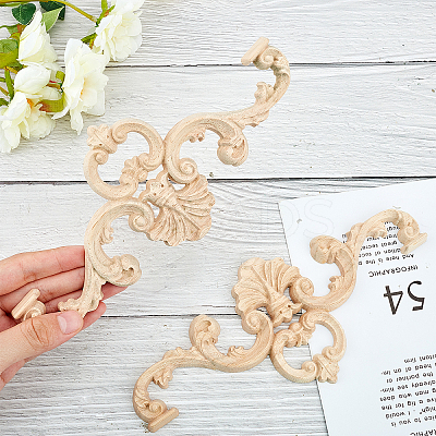 Natural Solid Wood Carved Onlay Applique Craft WOOD-FH0001-24-1
