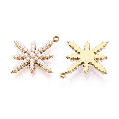 304 Stainless Steel and ABS Imitation Pearl Star Pendants STAS-T071-20G-1