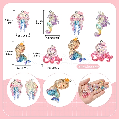 8Pcs 4 Styles Ocean Theme Transparent Resin Pendants CRES-FS0001-17-1