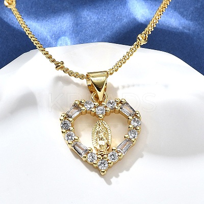 Brass Clear Cubic Zirconia Pendant Necklaces for Women NJEW-A039-02A-G-1