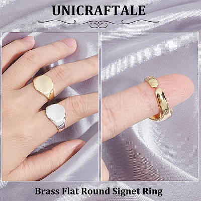 4Pcs 2 Colors Brass Flat Round Signet Ring RJEW-UN0002-60-1