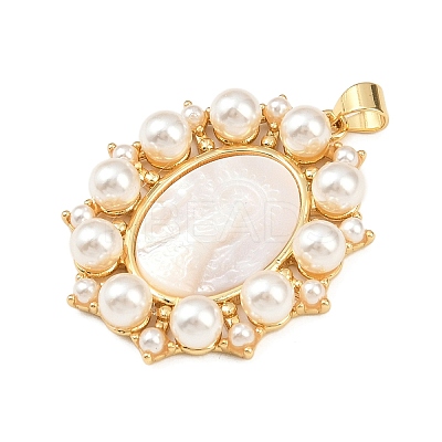 Natural White Shell Oval Pendants KK-F919-46G-1