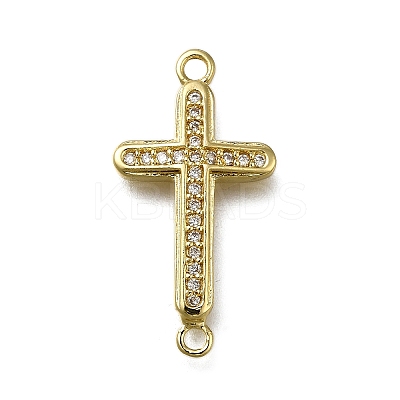 Brass Clear Cubic Zirconia Cross Connector Charms ZIRC-I070-003G-1