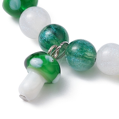 Lampwork Beaded Stretch Bracelet with Resin Mushroom Charms BJEW-JB09570-1