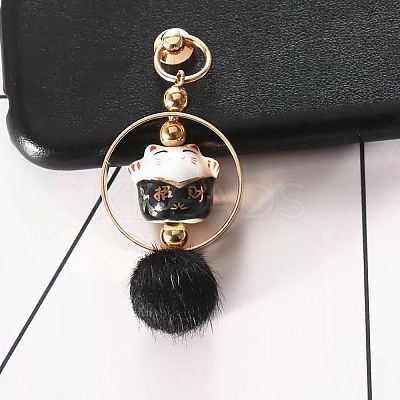 Ceramic Lucky Cat Small Pendant Mobile Phone Decoration FIND-WH0150-45B-1