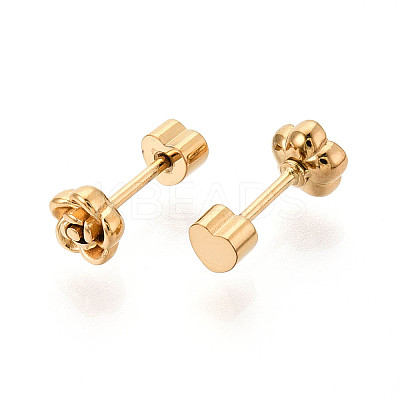 304 Stainless Steel Flower Stud Earrings EJEW-K268-48G-1
