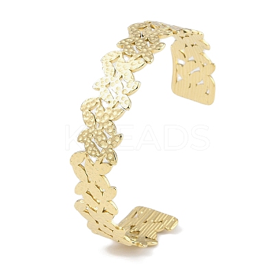 304 Stainless Steel Flower Open Cuff Bangles for Women BJEW-C071-14G-1