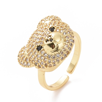 Cubic Zirconia Bear Open Cuff Rings RJEW-K089-01G-06-1