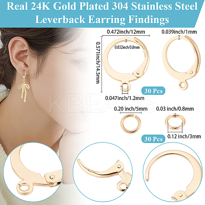 30Pcs 304 Stainless Steel Leverback Earring Findings STAS-BBC0009-21-1