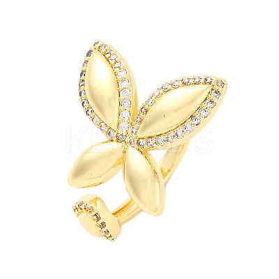 Brass Micro Pave Clear Cubic Zirconia Cuff Rings for Women RJEW-U047-20G-1