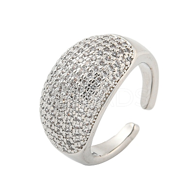 Real Platinum Plated Brass Micro Pave Clear Cubic Zirconia Cuff Rings RJEW-L113-016P-03-1