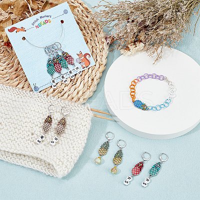 Alloy Enamel & Acrylic Pendant Locking Stitch Markers HJEW-AB00107-1