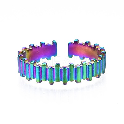 304 Stainless Steel Stripe Textured Cuff Ring RJEW-N038-068-1