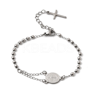 304 Stainless Steel Saint Benedict Cross Link Bracelets for Women BJEW-K295-02P-1