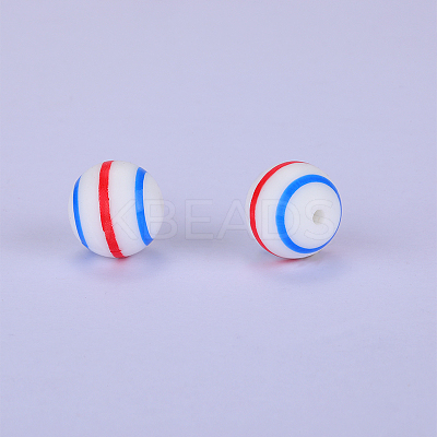 Printed Round with Stripe Pattern Silicone Focal Beads SI-JX0056A-143-1