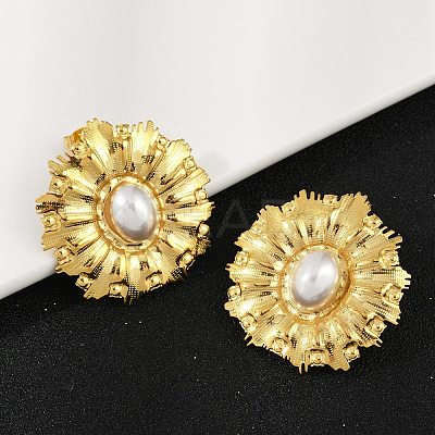 304 Stainless Steel Plastic Imitation Pearl Stud Earrings EJEW-U070-01G-1