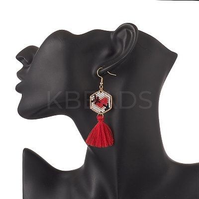 Glass Seed Braided Hexagon Dangle Earrings EJEW-MZ00052-01-1