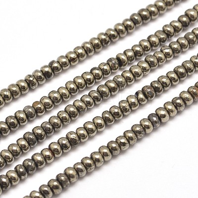 Rondelle Natural Pyrite Beads Strands G-I126-12-4x3mm-1