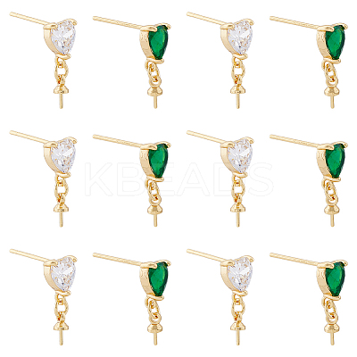 12Pcs 2 Colors Brass Glass Rhinestone Stud Earrings Findings KK-DC0003-24-1