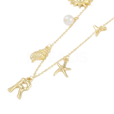 Bohemian Summer Beach Style 18K Gold Plated Shell Shape Initial Pendant Necklaces IL8059-18-1