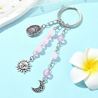 Glass & Alloy & Natural Strawberry Quartz Keychain KEYC-YW00146-02-1