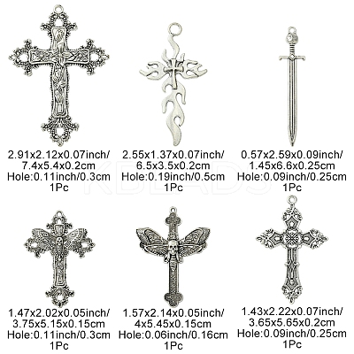6Pcs 6 Styles Tibetan Style Alloy Cross Pendants FIND-FS0002-57-1