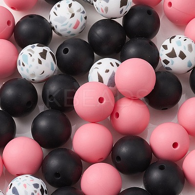 Round Food Grade Eco-Friendly Silicone Focal Beads SIL-YW0001-14B-1