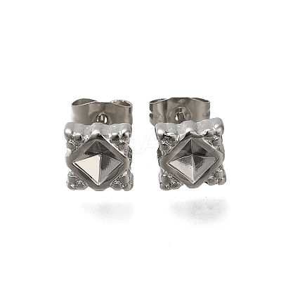 304 Stainless Steel Rhombus Stud Earrings for Women EJEW-M028-06S-1