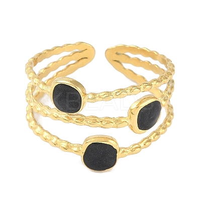 Ion Plating(IP) 304 Stainless Steel Enamel Square Cuff Finger Rings RJEW-L107-058G-02-1