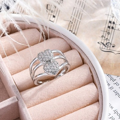 Brass Micro Pave Clear Cubic Zirconia Cuff Finger Rings RJEW-G337-33P-1