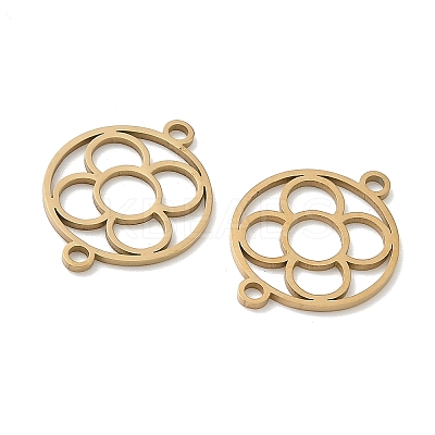 304 Stainless Steel Ring with Flower Connector Charms STAS-P433-09G-1