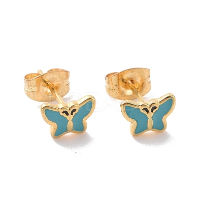 Enamel Butterfly Stud Earrings with 316L Surgical Stainless Steel Pins EJEW-P204-04G-02-1