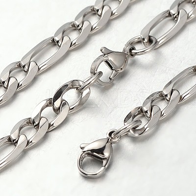 Tarnish Resistant 304 Stainless Steel Figaro Chain Necklaces and Bracelets Sets SJEW-L379-13P-1