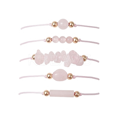 5Pcs 5 Styles Natural Rose Quartz Braided Bead Bracelets BJEW-JB11681-03-1