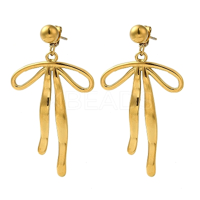 304 Stainless Steel Bowknot Stud Earrings EJEW-K290-02G-1