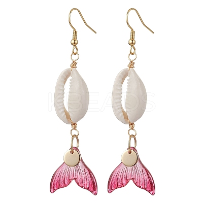 Natural Cowrie Shell Glass Dangle Earrings EJEW-JE06385-07-1