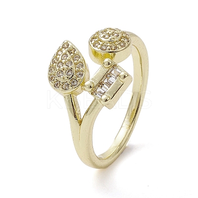 Rack Plating Brass Micro Pave Cubic Zirconia Open Cuff Rings RJEW-K257-08G-1