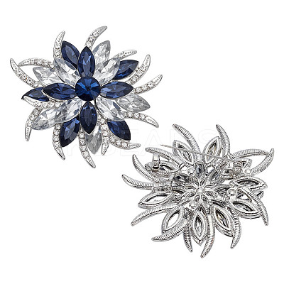 2Pcs Flower Glass Rhinestone Brooches JEWB-FG0001-50-1