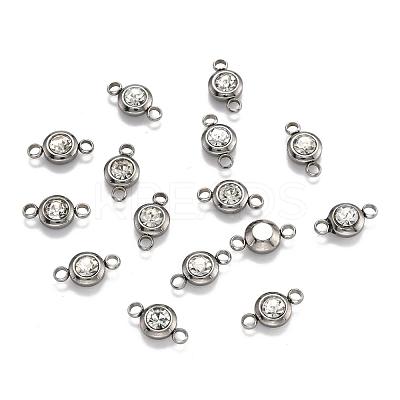 Flat Round 304 Stainless Steel Cubic Zirconia Links STAS-P029-08-1