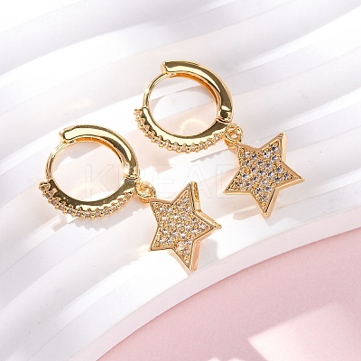 Star Brass Micro Pave Clear Cubic Zirconia Hoop Earrings EJEW-F384-04G-1