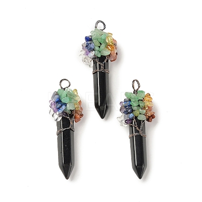 7 Chakra Pointed Natural Obsidian Big Pendants G-C012-01R-04-1