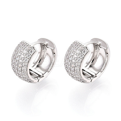 Brass Micro Pave Clear Cubic Zirconia Hoop Earrings EJEW-T048-48P-1