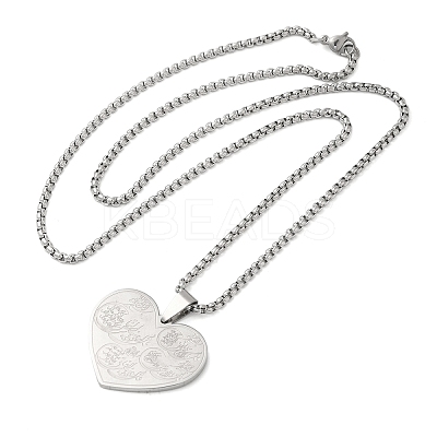201 Stainless Steel Box Chain Arabic Heart Pendant Necklaces for Women NJEW-M008-02P-1