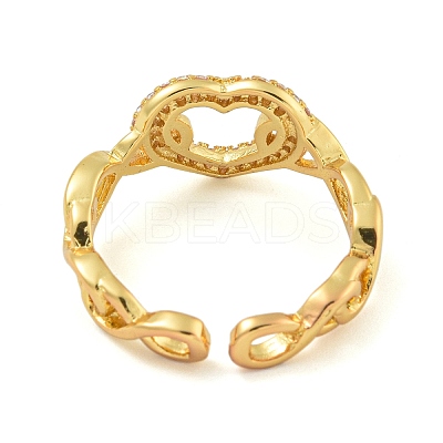 Heart Brass Micro Pave Clear Cubic Zirconia Hollow Open Cuff Rings for Women RJEW-M016-04G-1