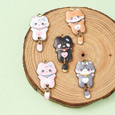 5Pcs 5 Colors Alloy Enamel Pendants ENAM-YW0003-65-1