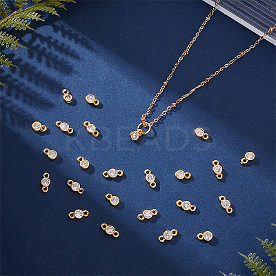 60Pcs 2 Styles Brass Pave Clear Cubic Zirconia Flat Round Link & Charms Findings Kits KK-AR0001-83-1