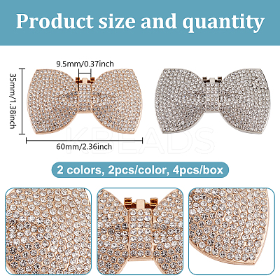 4Pcs 2 Colors Bowknot Alloy Rhinestone Shoe Decoration FIND-GO0002-33-1