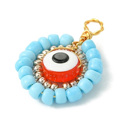 12 Pcs Resin Glass Seed Beaded Pendants PALLOY-MZ00301-1