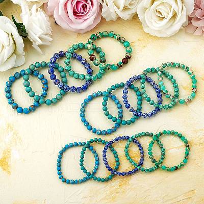 3Pcs 3 Size Synthetic Imperial Jasper Round Beaded Stretch Bracelets Set BJEW-SW00064-32-1